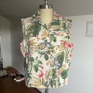 Coldwater Creek floral vest with wood-like buttons